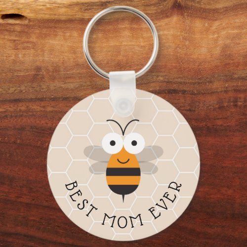 Best Mom Ever Honey Bee Honeycomb Keychain