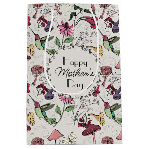 Best Mom Ever Ivory Floral Hummingbird Photo Medium Gift Bag