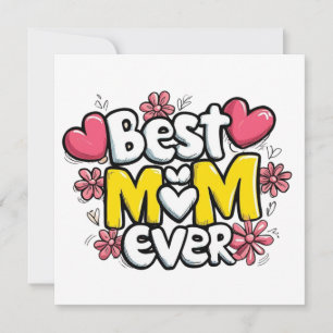Best Mom Ever – Kawaii Doodle Style with Hearts Invitation