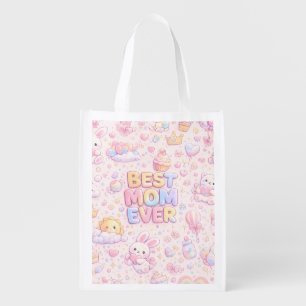 Best Mom Ever Kawaii Pastel Pattern Cute Bunny & Grocery Bag