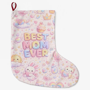 Best Mom Ever Kawaii Pastel Pattern Cute Bunny & Large Christmas Stocking
