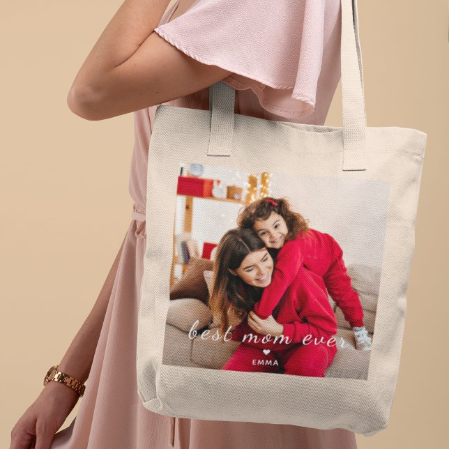 Best Mom Ever l Custom Photo & Text Typography Tote Bag (Creator Uploaded)