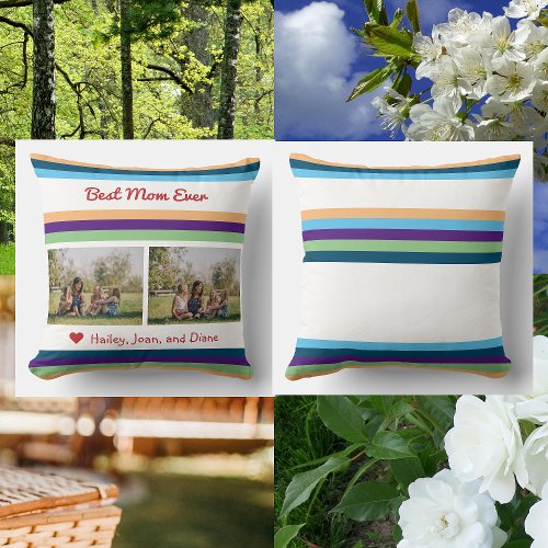 Best Mom Ever Love 2 Photos Names Color Bands Make Throw Pillow