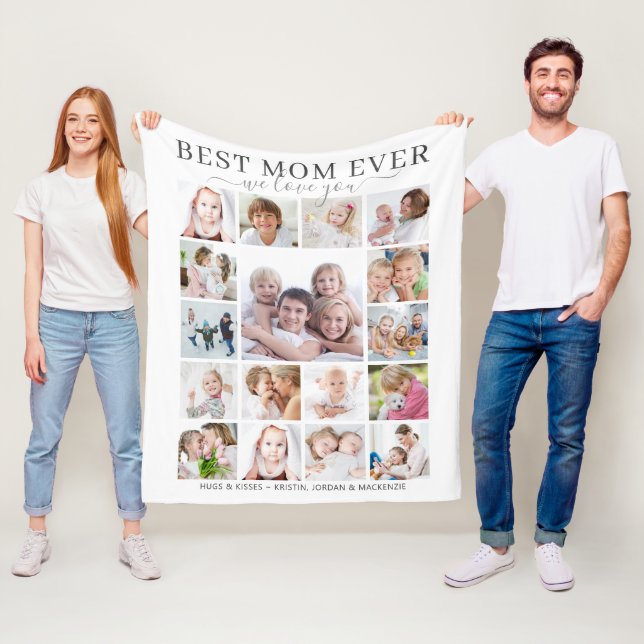 Best Mom Ever  Love You 17 Photo Script Names Fleece Blanket (In Situ)