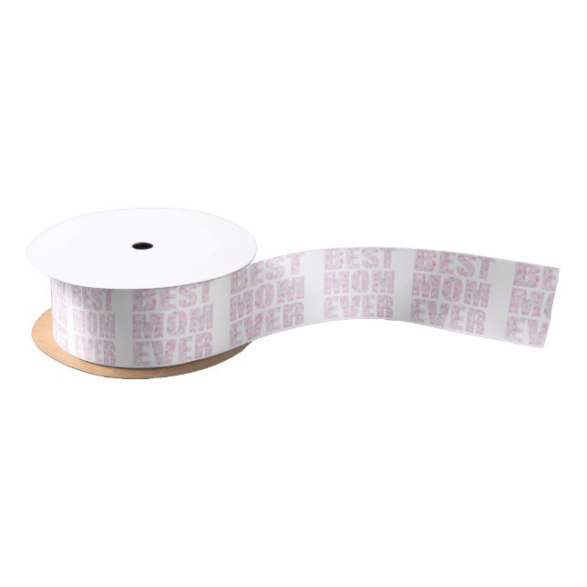 Best Mom Ever - Low Poly Geometric Triangle - Pink Satin Ribbon (Spool)