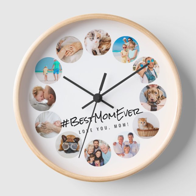  Best Mom Ever Modern 12 Photos Family & Pet Clock (Front)