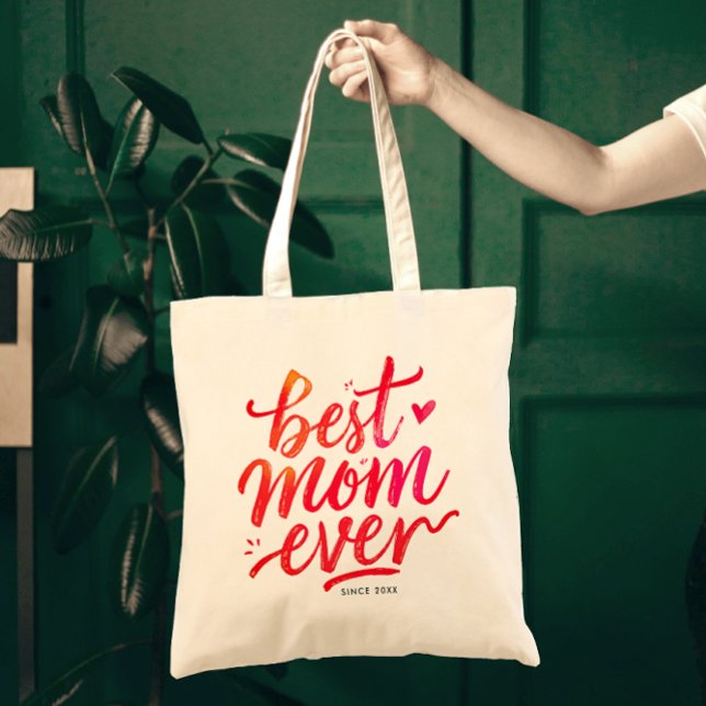 Best Mom Ever Modern Chic Red Script Typography Tote Bag (Creator Uploaded)