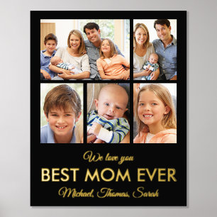 Best Mom Ever Modern Custom Photo Collage Foil Prints