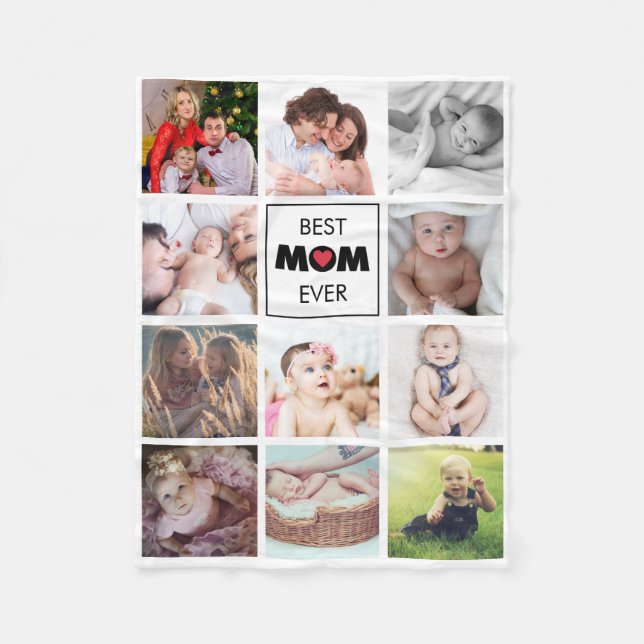 Best Mom Ever Modern Cute Photo Collage Custom  Fleece Blanket (Front)