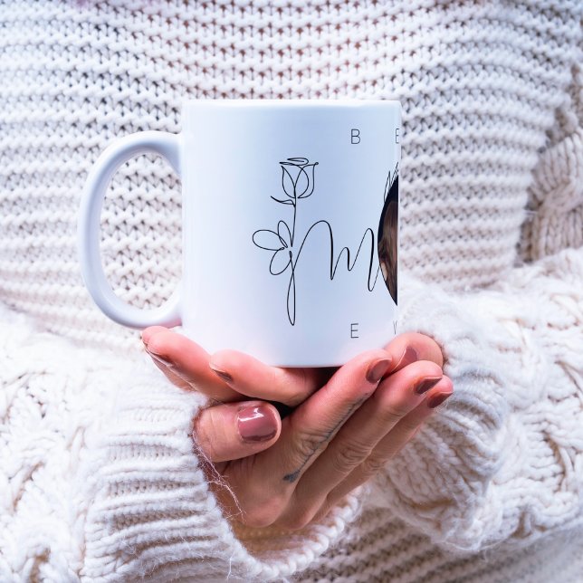 Best Mom Ever Modern Floral Typography Photo Coffee Mug (Creator Uploaded)