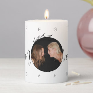 Best Mom Ever Modern Floral Typography Photo Pillar Candle