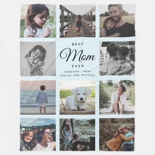 Best Mom Ever Modern Instagram Blue Photo Collage Fleece Blanket