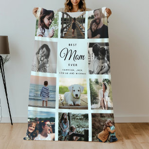 Best Mom Ever Modern Instagram Blue Photo Collage Fleece Blanket