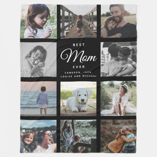 Best Mom Ever Modern Instagram Cute Photo Collage Fleece Blanket