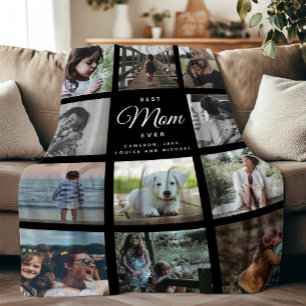 Best Mom Ever Modern Instagram Cute Photo Collage Fleece Blanket