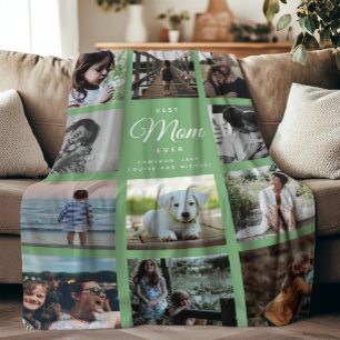 Best Mom Ever Modern Instagram Green Photo Collage Fleece Blanket
