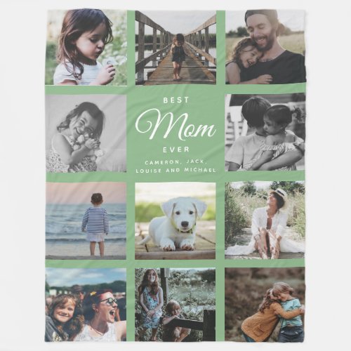 Best Mom Ever Modern Instagram Green Photo Collage Fleece Blanket