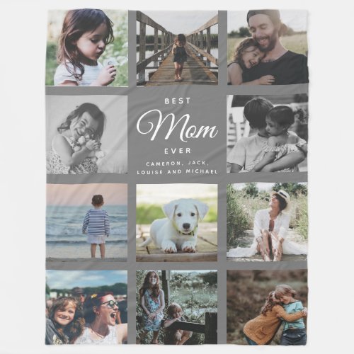 Best Mom Ever Modern Instagram Grey Photo Collage Fleece Blanket