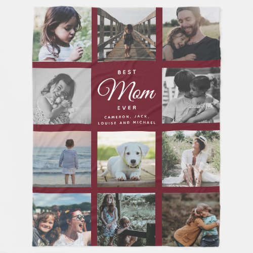 Best Mom Ever Modern Instagram Red Photo Collage Fleece Blanket