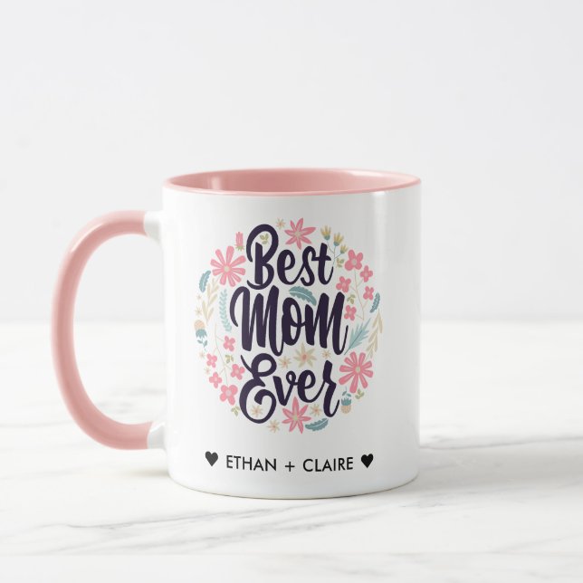 Best Mom Ever Modern Mommy Kids Names Mother's Day Mug (Left)