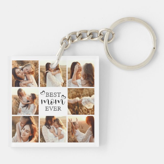 Best Mom Ever Modern Photo Collage Custom Gift Keychain (Back)