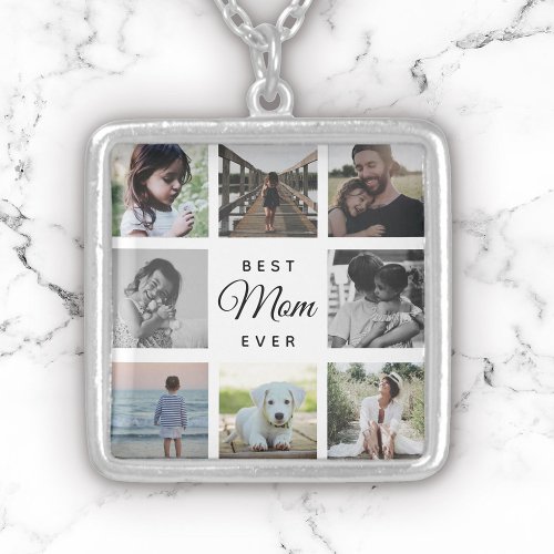 Best Mom Ever Modern Photo Collage Instagram Silver Plated Necklace