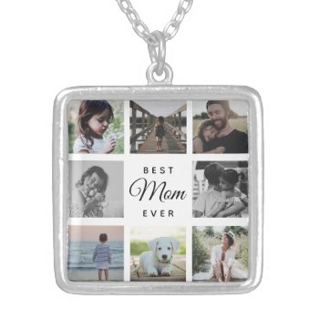 Best Mom Ever Modern Photo Collage Instagram Silver Plated Necklace by Farlane at Zazzle