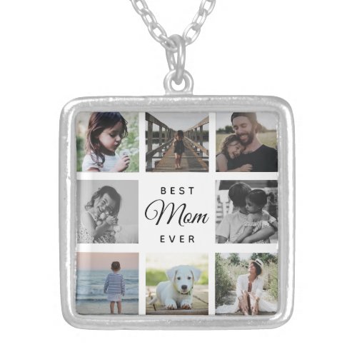 Best Mom Ever Modern Photo Collage Instagram Silver Plated Necklace
