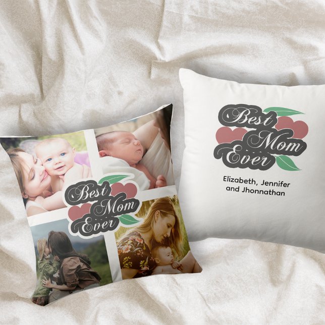 Best Mom Ever Modern Photo Collage Mother's Day Throw Pillow (Creator Uploaded)