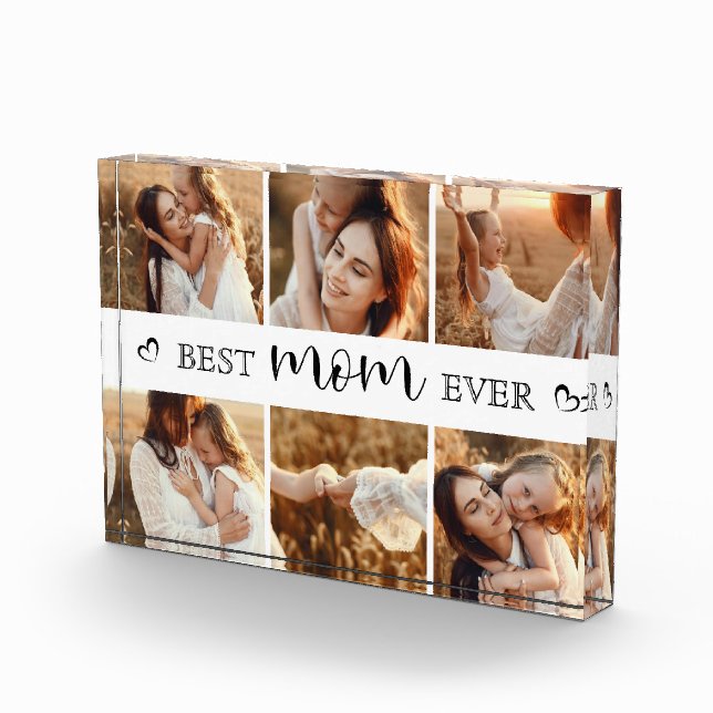 Best Mom Ever Modern Photo Collage Personalized Block (Right)