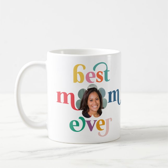 Best Mom Ever Modern Photo Kids Names Mother's Day Coffee Mug (Left)
