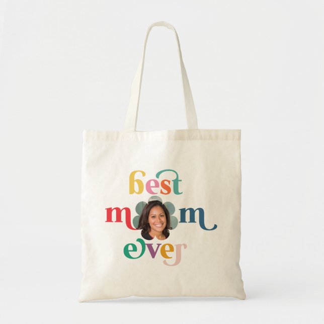 Best Mom Ever Modern Photo Kids Names Mother's Day Tote Bag (Front)