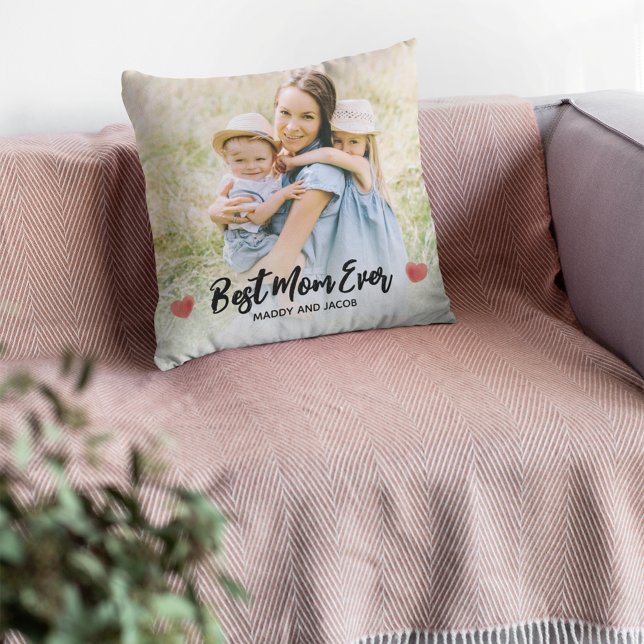 Best Mom Ever Modern Photo Throw Pillow (Creator Uploaded)