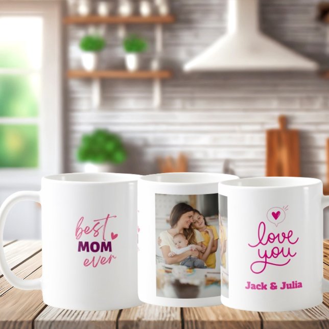 Best Mom Ever Modern Pink Photo Mother's Day Coffee Mug (Creator Uploaded)