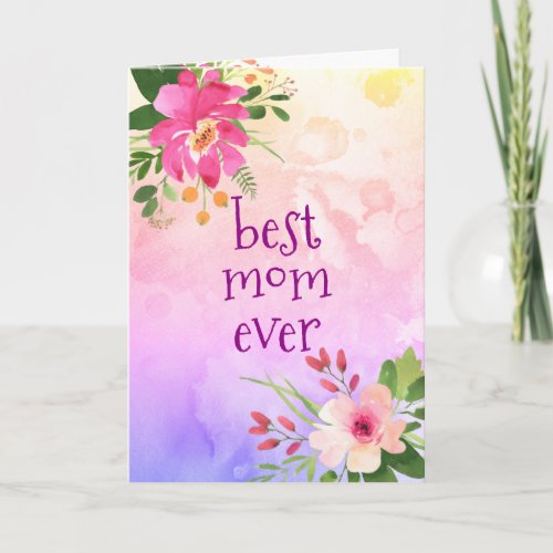 Best Mom Ever Modern Pink Purple Watercolor Floral Card