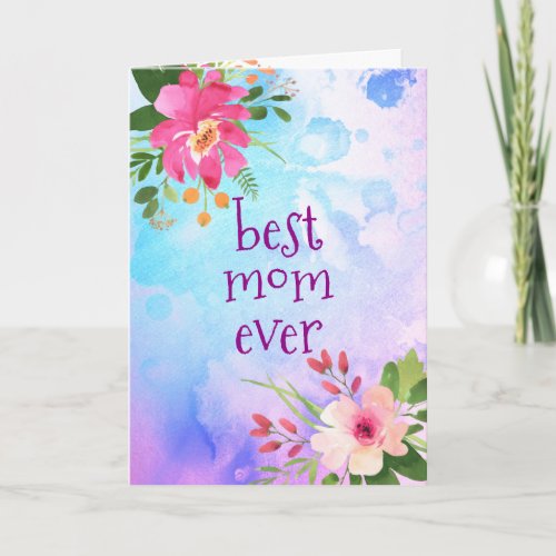 Best Mom Ever Modern Purple Blue Floral Watercolor Card