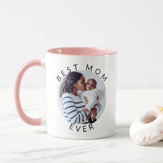 Best Mom Ever Modern Round Photo Custom Photo Mug (With Donut)
