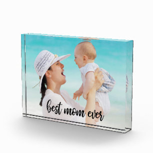 Best Mom Ever Modern Script Custom Photo Acrylic Award