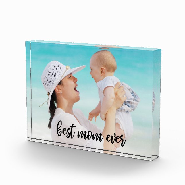 Best Mom Ever Modern Script Custom Photo Acrylic Award (Right)