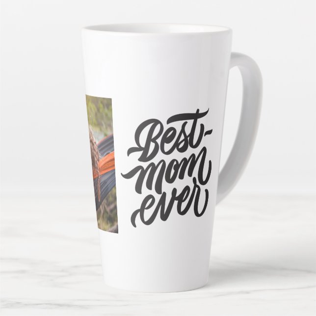 Best Mom Ever Modern Script Personalized Photo Latte Mug (Right Angle)