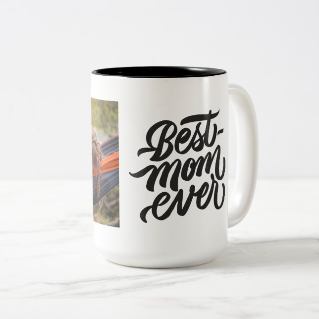 Best Mom Ever Modern Script Personalized Photo Two-Tone Coffee Mug (Front Right)