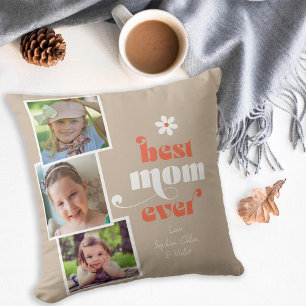 Best Mom Ever Modern Typography 3 Photo Throw Pillow