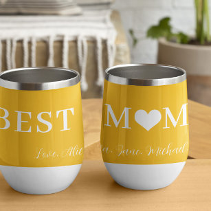 Best mom ever modern typography heart yellow thermal wine tumbler