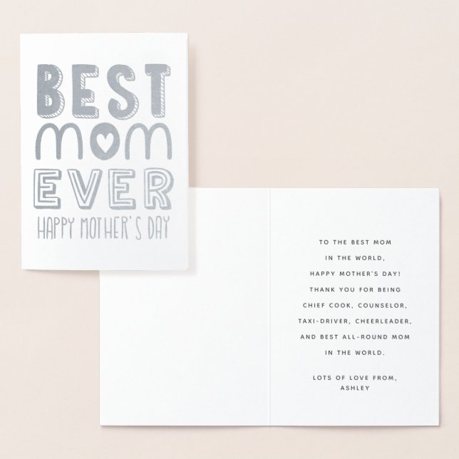 Best Mom Ever Modern Typography | Mothers Day Foil Card (Display)