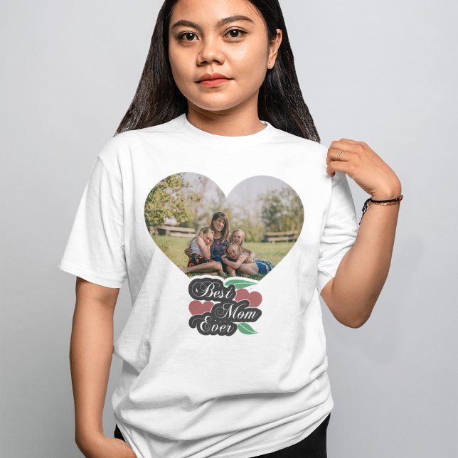 Best Mom Ever Modern Unique Family Photo Heart T-Shirt (Creator Uploaded)