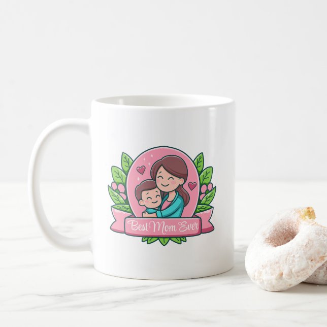 Best Mom Ever, Mom And Child, Custom Coffee Mug (With Donut)