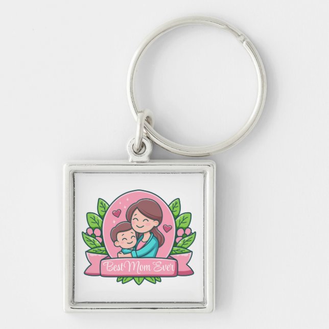 Best Mom Ever, Mom And Child, Custom Keychain (Front)