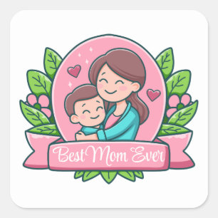 Best Mom Ever, Mom And Child, Custom Square Sticker