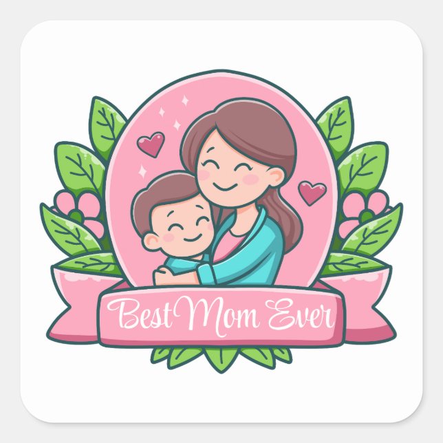 Best Mom Ever, Mom And Child, Custom Square Sticker (Front)
