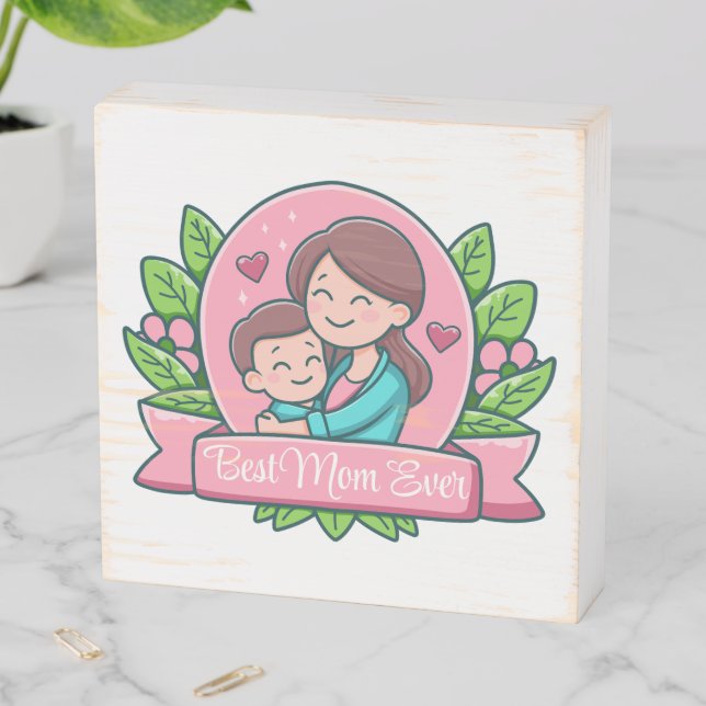 Best Mom Ever, Mom And Child, Custom Wooden Box Sign (In Situ Horizontal)